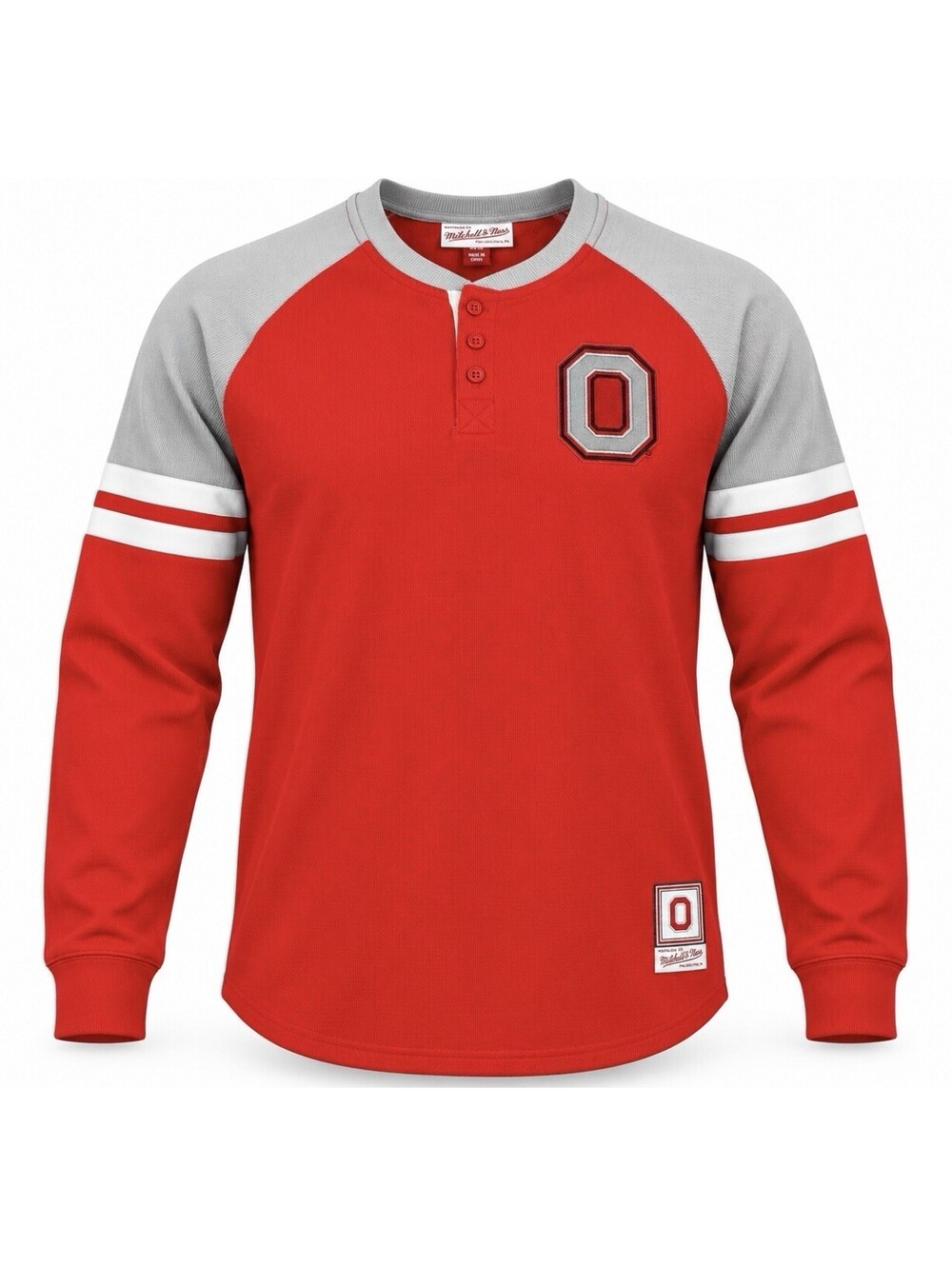 Mitchell & Ness Ohio State Buckeyes Thermal Henley Shirt Red Gray Men's XL NWT